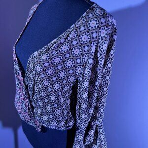Willow Root Boho Wrap Top with Bell Sleeves and Elastic Waist